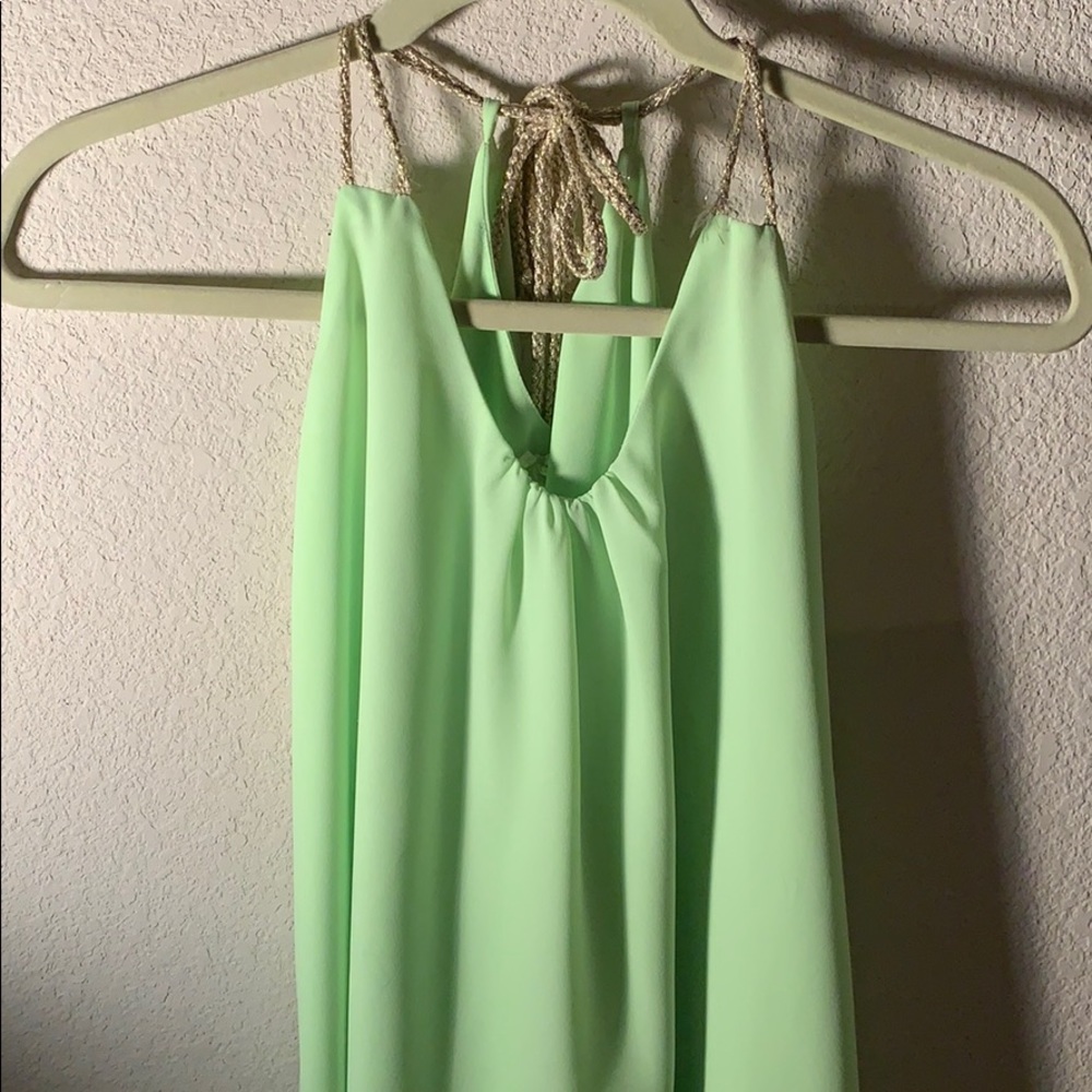 Neon green tamp top with gold ties